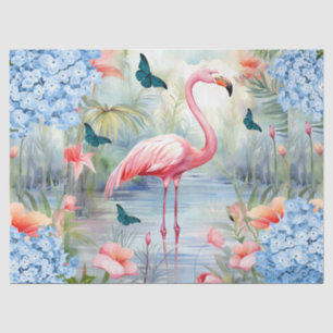 Tropical Watercolor Florals Flamingo & Butterflies Tissue Paper