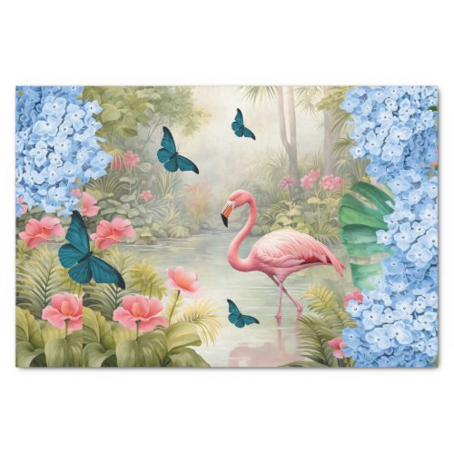 Tropical Watercolor Florals Flamingo  Butterflies Tissue Paper