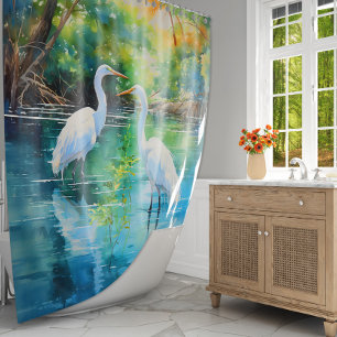 Tropical Watercolor Florida Landscape Shower Curtain