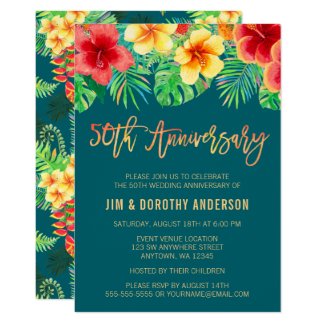 Tropical Watercolor Flower 50th Anniversary Invite