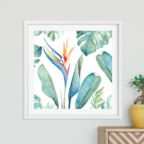 Tropical Watercolor Flower Botanicals and Greenery Poster