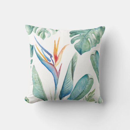 Tropical Watercolor Flower Botanicals And Greenery Throw Pillow