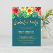 Tropical Watercolor Flower Graduation Party Invitation (Standing Front)