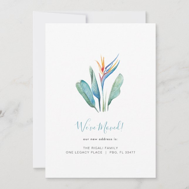 Tropical Watercolor Flower Moving Announcement (Front)