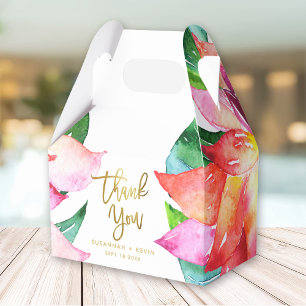 Tropical Watercolor Flower Wedding Favor Thank You Boxes