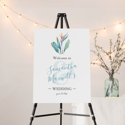 Tropical Watercolor Flower Wedding Welcome Sign