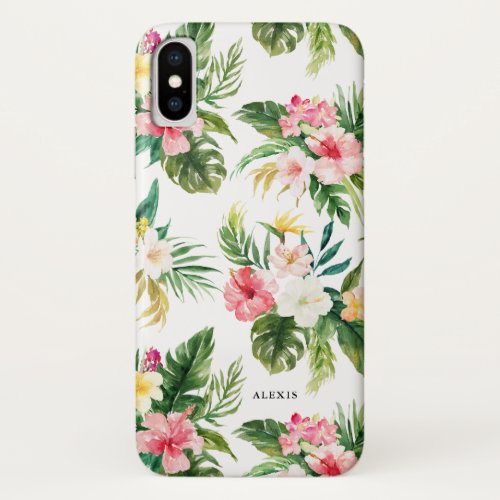 Tropical Watercolor Flowers and Leaves Pattern iPhone X Case