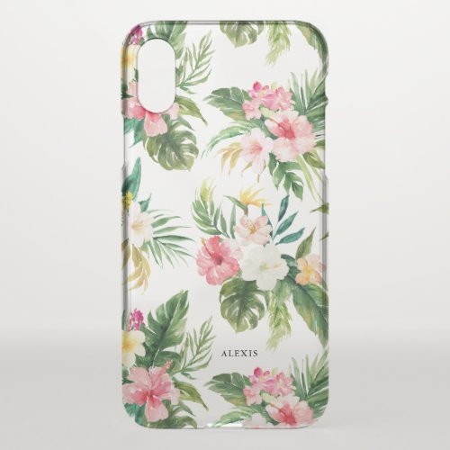 Tropical Watercolor Flowers and Leaves Pattern iPhone X Case