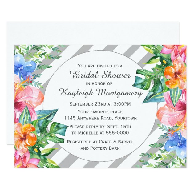 Tropical Watercolor Flowers Bridal Shower Invitation