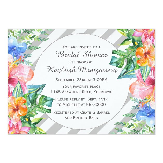 Tropical Watercolor Flowers Bridal Shower Invitation