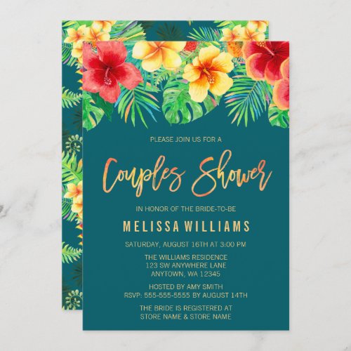 Tropical Watercolor Flowers Couples Shower Invitation