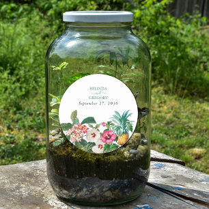 Tropical Watercolor Flowers & Greenery Wedding Classic Round Sticker