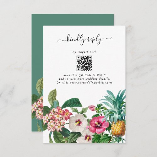 Tropical Watercolor Flowers  Greenery Wedding Enclosure Card