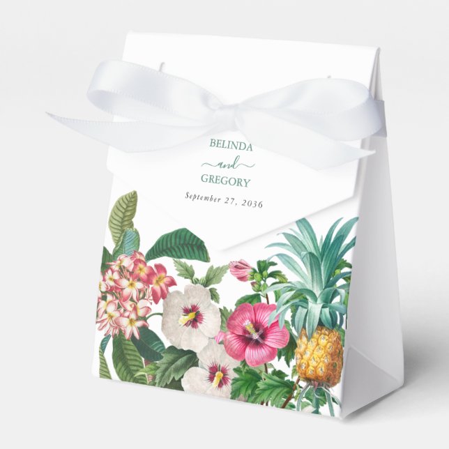 Tropical Watercolor Flowers & Greenery Wedding Favor Boxes (Front Side)