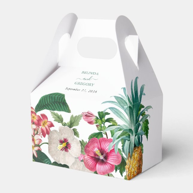 Tropical Watercolor Flowers & Greenery Wedding Favor Boxes (Front Side)