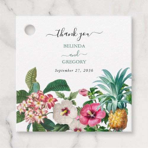 Tropical Watercolor Flowers  Greenery Wedding Favor Tags