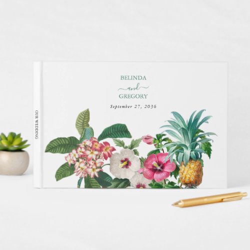 Tropical Watercolor Flowers  Greenery Wedding  Guest Book