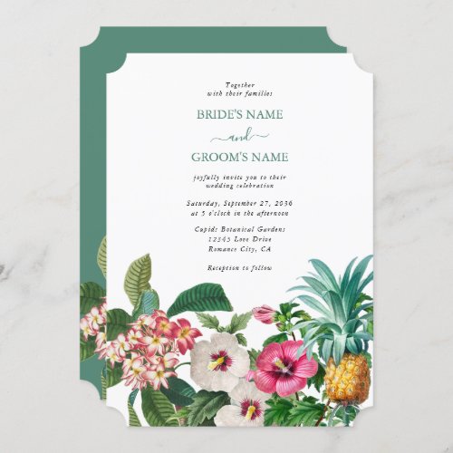 Tropical Watercolor Flowers  Greenery Wedding Invitation