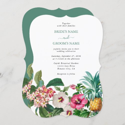 Tropical Watercolor Flowers  Greenery Wedding Invitation