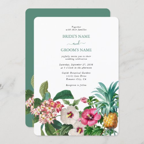 Tropical Watercolor Flowers  Greenery Wedding Invitation