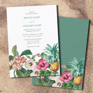 Tropical Watercolor Flowers & Greenery Wedding Invitation