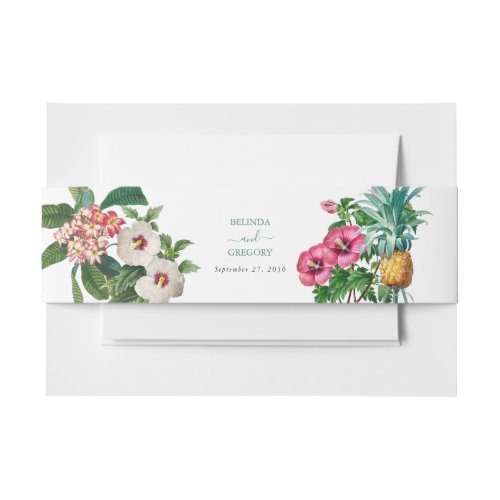 Tropical Watercolor Flowers  Greenery Wedding  Invitation Belly Band