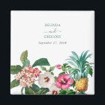 Tropical Watercolor Flowers & Greenery Wedding  Magnet<br><div class="desc">A beautiful tropical watercolor flowers and greenery wedding design. A unique design that uses watercolor vintage botanicals such as Hibiscus, Plumeria and Pineapple palms. A modern white and tropical floral design with a dash of greenery. A chic wedding favor design with modern elements. Matching wedding invitations and other stationery items...</div>