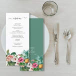 Tropical Watercolor Flowers & Greenery Wedding Menu<br><div class="desc">A beautiful tropical watercolor flowers and greenery wedding design. A unique design that uses watercolor vintage botanicals such as Hibiscus, Plumeria and Pineapple palms. A modern white and tropical floral design with a dash of greenery. A chic wedding menu card design with modern elements. Matching wedding invitations and other stationery...</div>