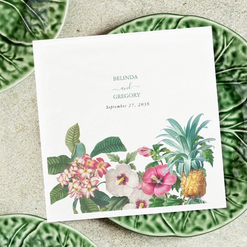 Tropical Watercolor Flowers  Greenery Wedding Napkins