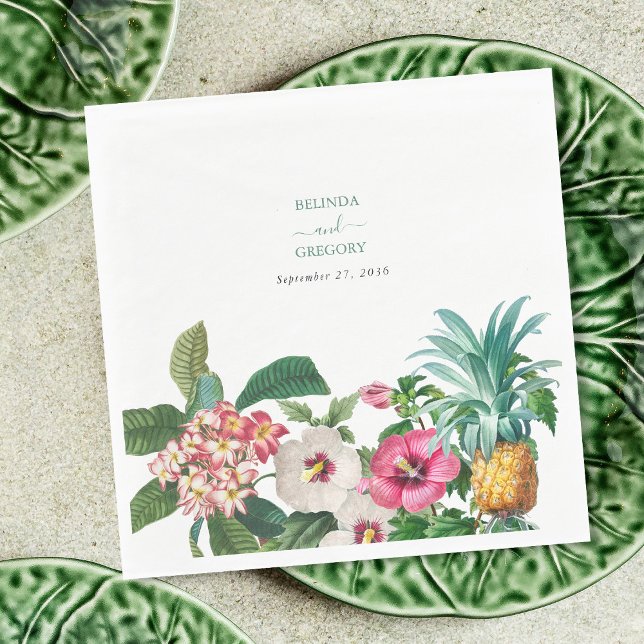 Tropical Watercolor Flowers & Greenery Wedding Napkins (Tropical Watercolor Flowers & Greenery Wedding Napkins)