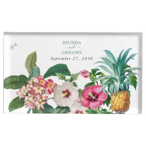 Tropical Watercolor Flowers  Greenery Wedding Place Card Holder