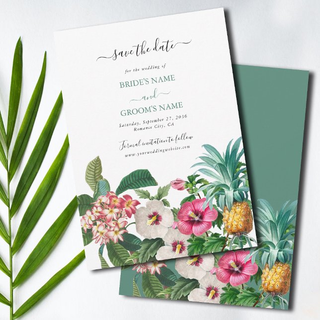 Tropical Watercolor Flowers & Greenery Wedding Save The Date (Tropical Watercolor Flowers & Greenery Wedding Save The Date)