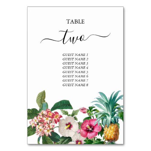 Tropical Watercolor Flowers  Greenery Wedding  Table Number