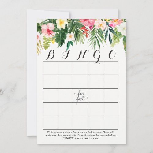 Tropical watercolor flowers Shower Bingo Cards