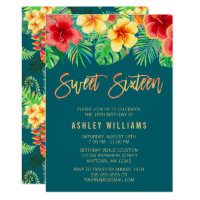 Tropical Watercolor Flowers Sweet 16 Birthday Invitation