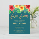 Tropical Watercolor Flowers Sweet 16 Birthday Invitation (Standing Front)
