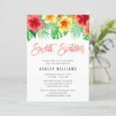 Tropical Watercolor Flowers Sweet 16 Invitation (Standing Front)