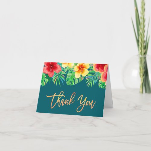Tropical Watercolor Flowers Thank You Card