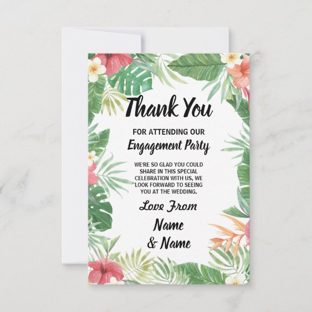Tropical Watercolor Flowers Thank You Card Wedding (Front)