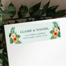 Tropical Watercolor Flowers Wedding Return Address