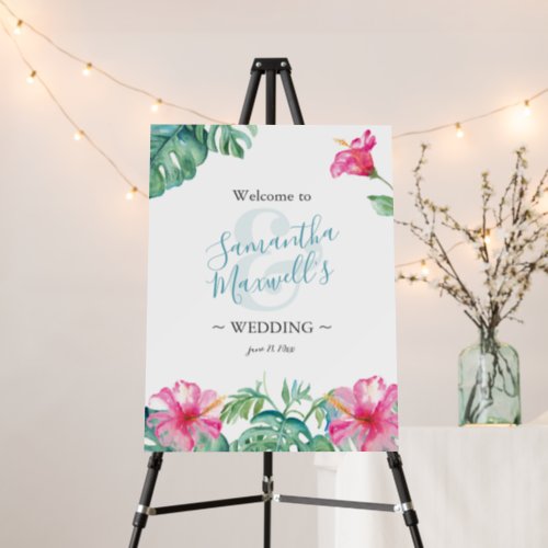 Tropical Watercolor Flowers Wedding Welcome Foam Board