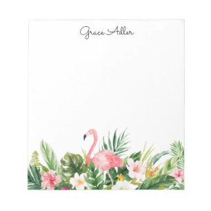 Tropical Watercolor Flowers with Flamingo Notepad