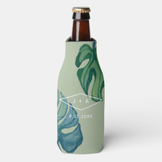 Tropical Watercolor Foliage Bottle Cooler (Bottle Front)