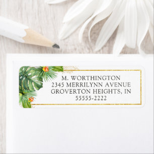 Tropical Watercolor Foliage Floral Gold Label
