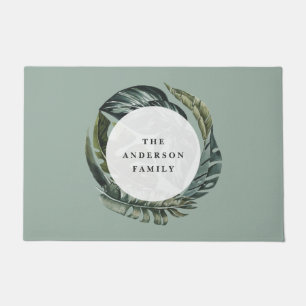 Tropical watercolor foliage floral home decor doormat