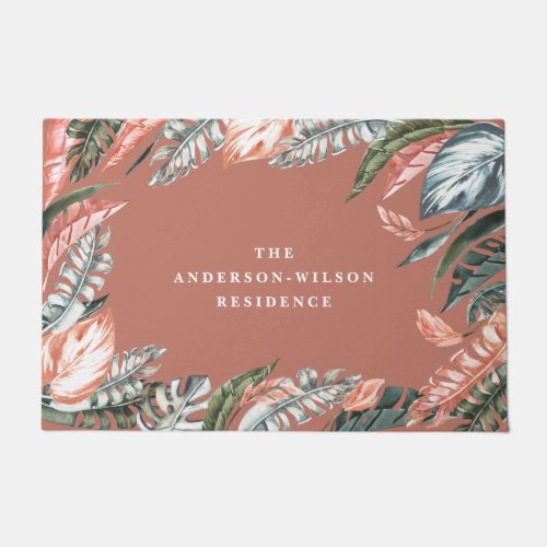 Tropical watercolor foliage floral home decor doormat