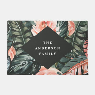 Tropical watercolor foliage floral home decor doormat