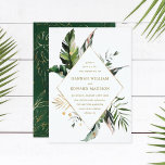 Tropical Watercolor Foliage Gold Frame Wedding Invitation<br><div class="desc">This wedding invitation features watercolor green tropical foliage,  palm tree leaf,  banana leaf with a tropical leaves pattern on the back.  It's perfect for a beach,  summer,  Hawaii or destination wedding. 
>>> Check out the entire collection >>> https://www.zazzle.com/collections/tropical_foliage_gold_collection-119316977990783186</div>