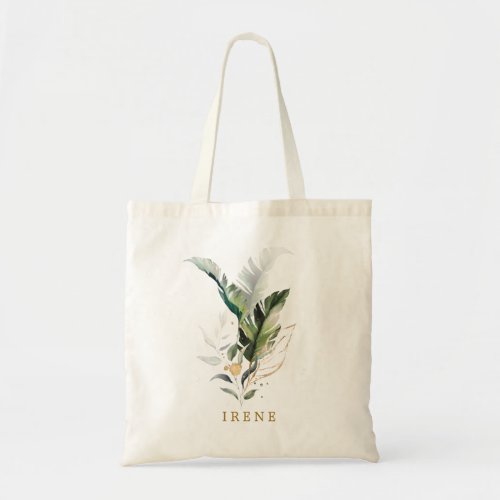 Tropical Watercolor Foliage Gold Script Tote Bag