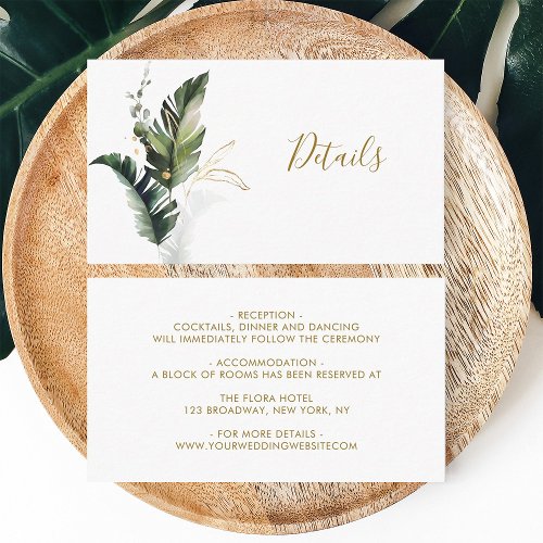 Tropical Watercolor Foliage Gold Wedding Details